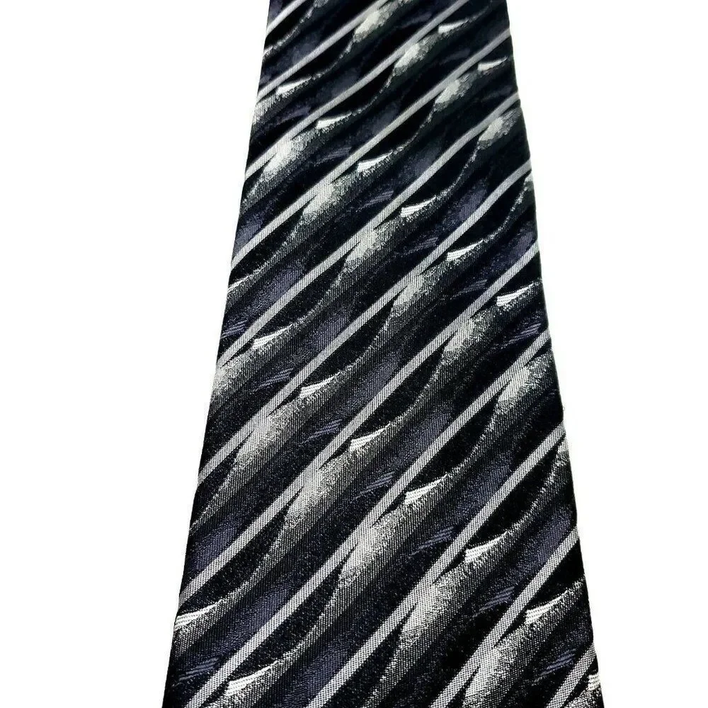 Pierre Cardin Silk‎ Tie Woven Gray Black Abstract Long